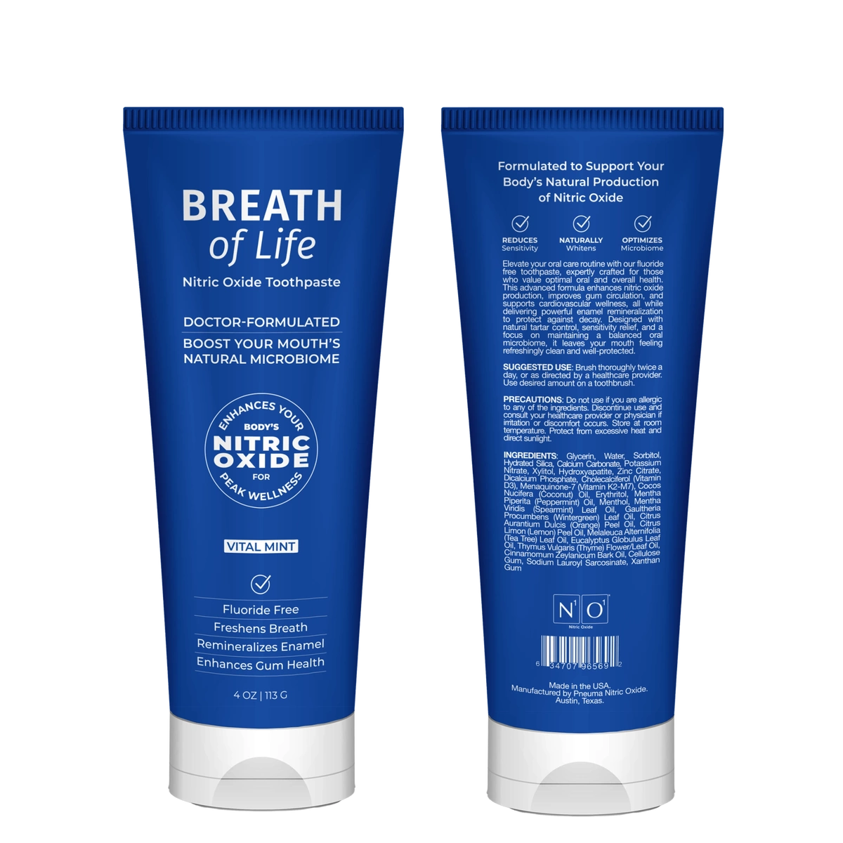 N1o1 Nitric Oxide - Breath of Life Toothpaste - front back - transparent